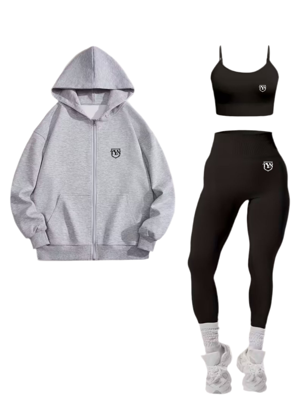 TYN Women’s 3-Piece Hoodie Active Set – Hoodie, Sports Bra & High-Waist Leggings