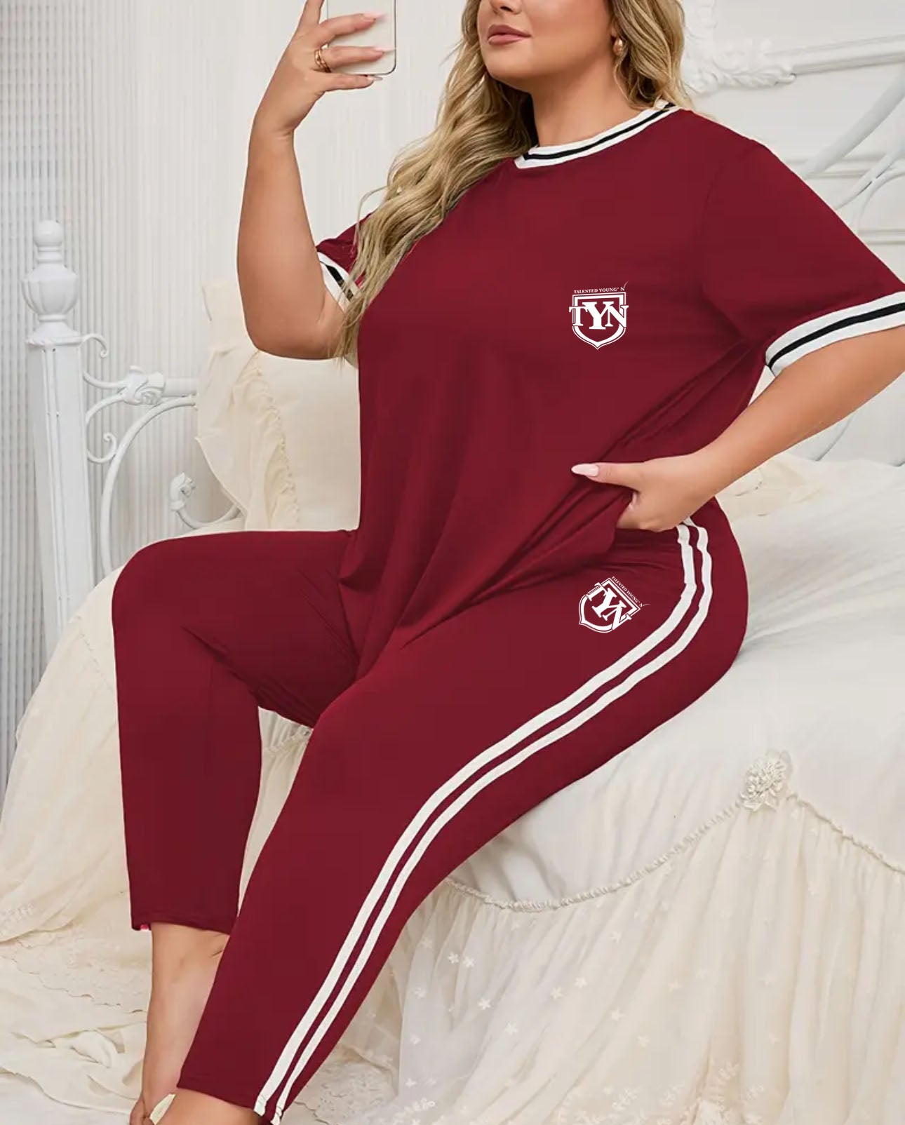 TYN Women’s Plus Size Comfort Stripe Set