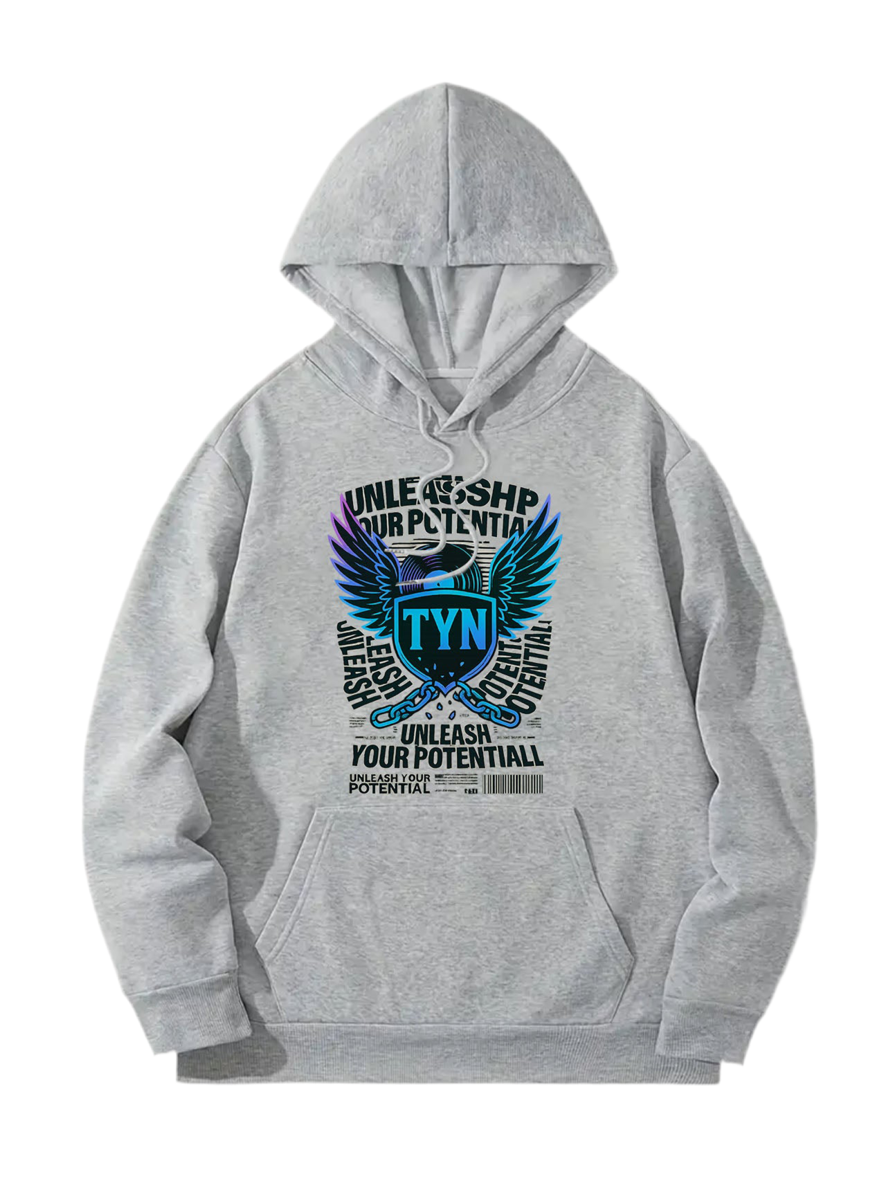 TYN “Skybound” Grey Hoodie – Blue & Purple Winged Crest Graphic