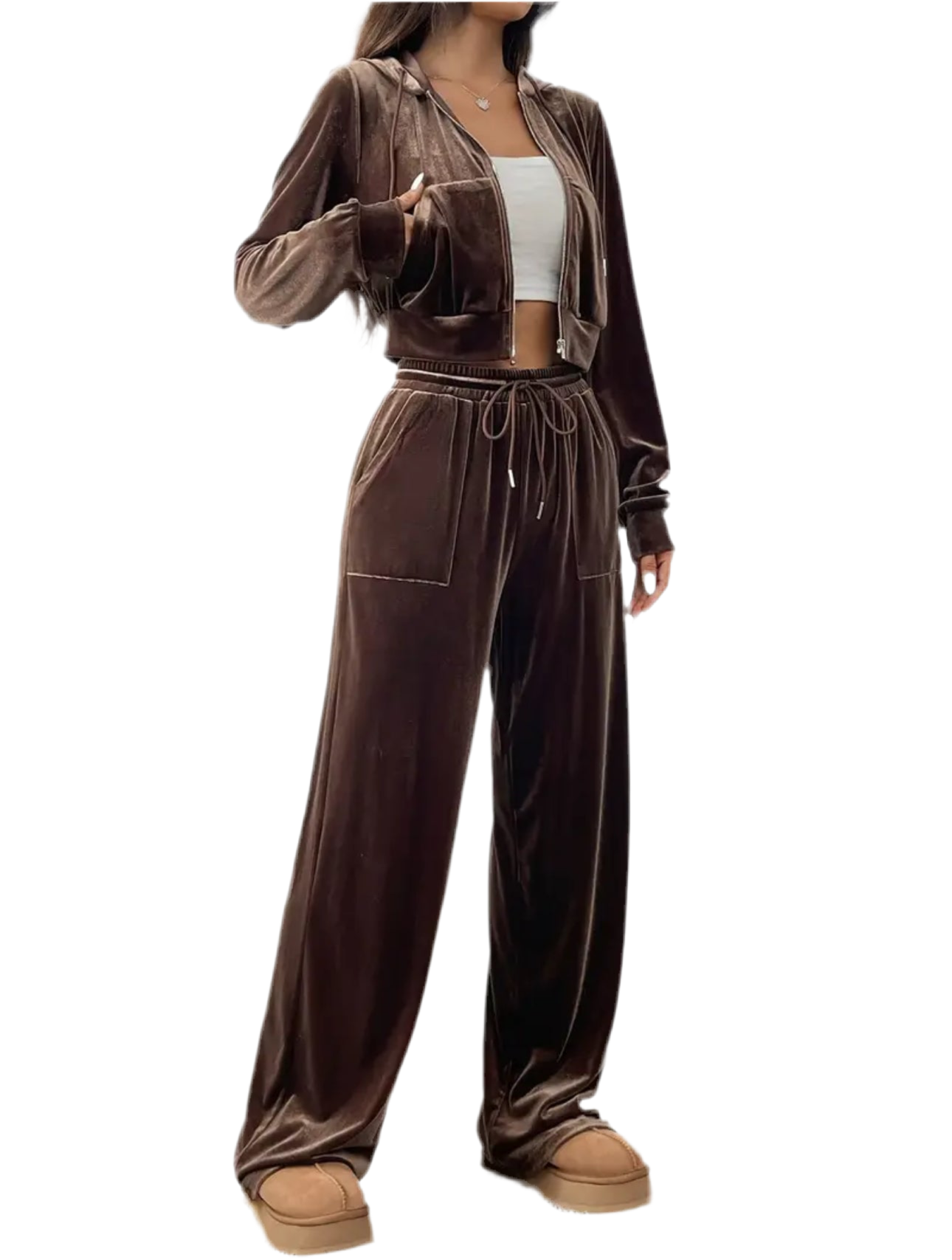 Women’s Earth Tone Velour Zip-Up Co-ord Set