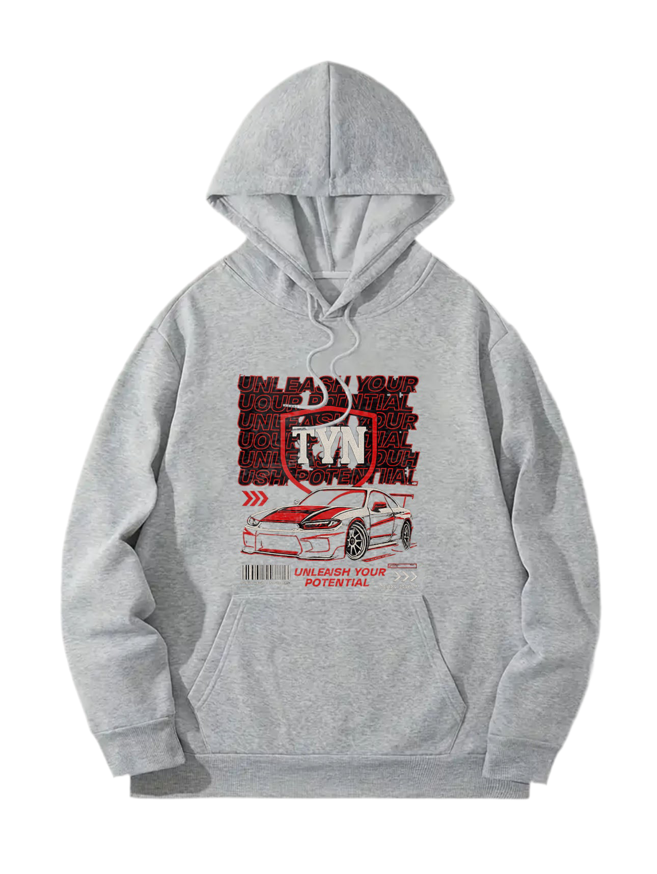TYN “Street Racer” Grey Hoodie – Red & Black Car Graphic