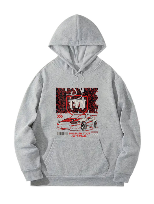 TYN “Street Racer” Grey Hoodie – Red & Black Car Graphic