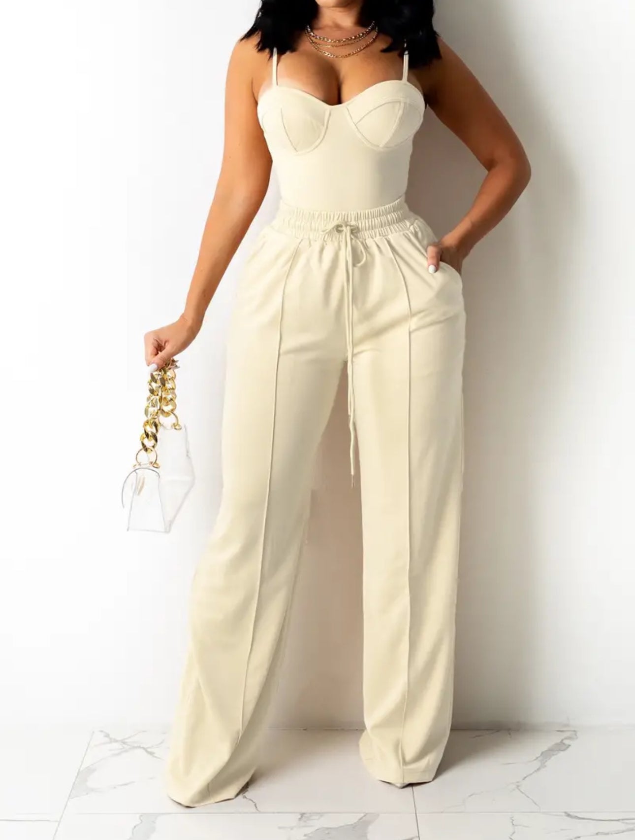 Women’s Strapless Set – Bodysuit & Wide-Leg Pants