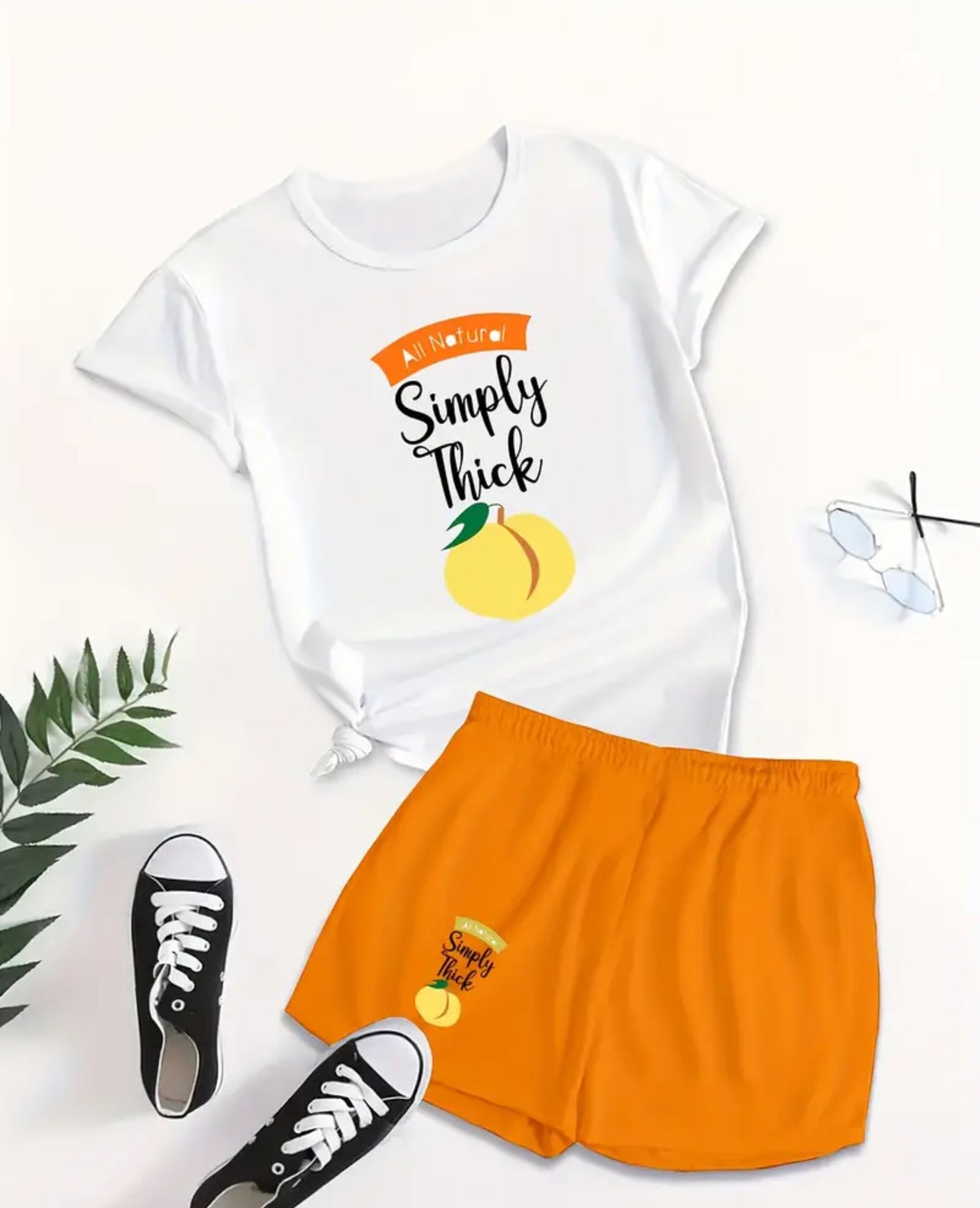 Plus Size Letter Print Two-Piece Set – Tee & Shorts