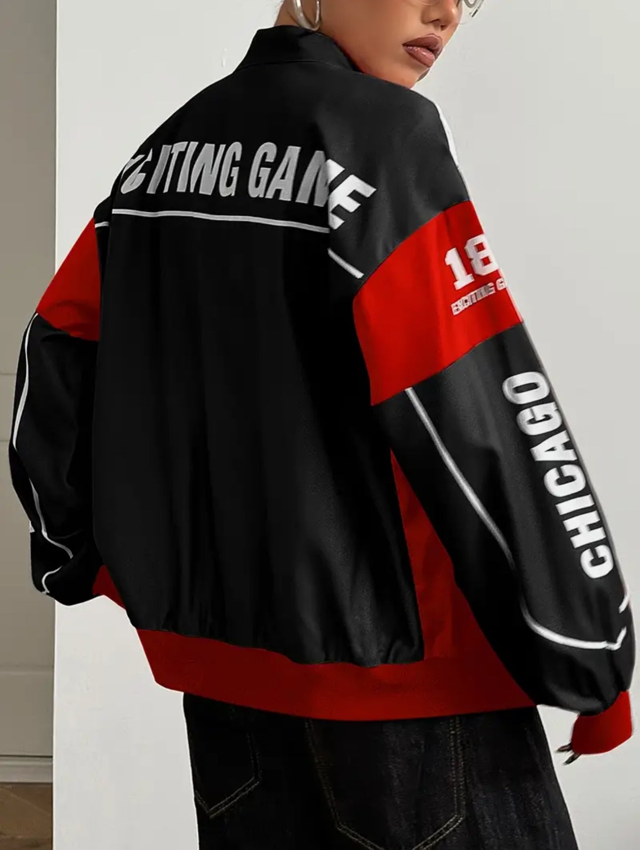 Women’s Retro Zip Bomber – Letter Print