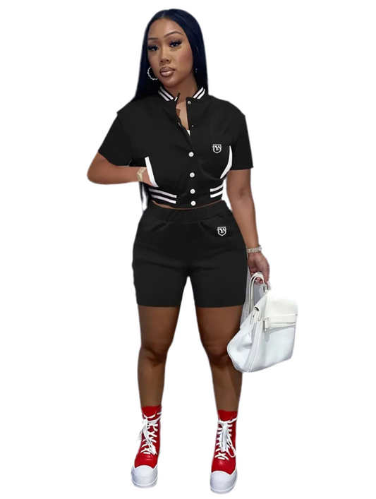TYN Women’s Color-Block Baseball Set | Jacket & Shorts 2-Piece