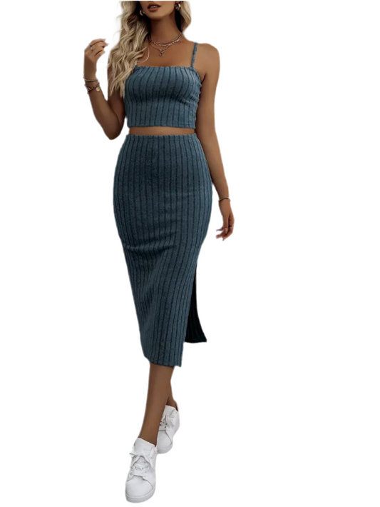 Women’s Ribbed Strap Top & Skirt Set