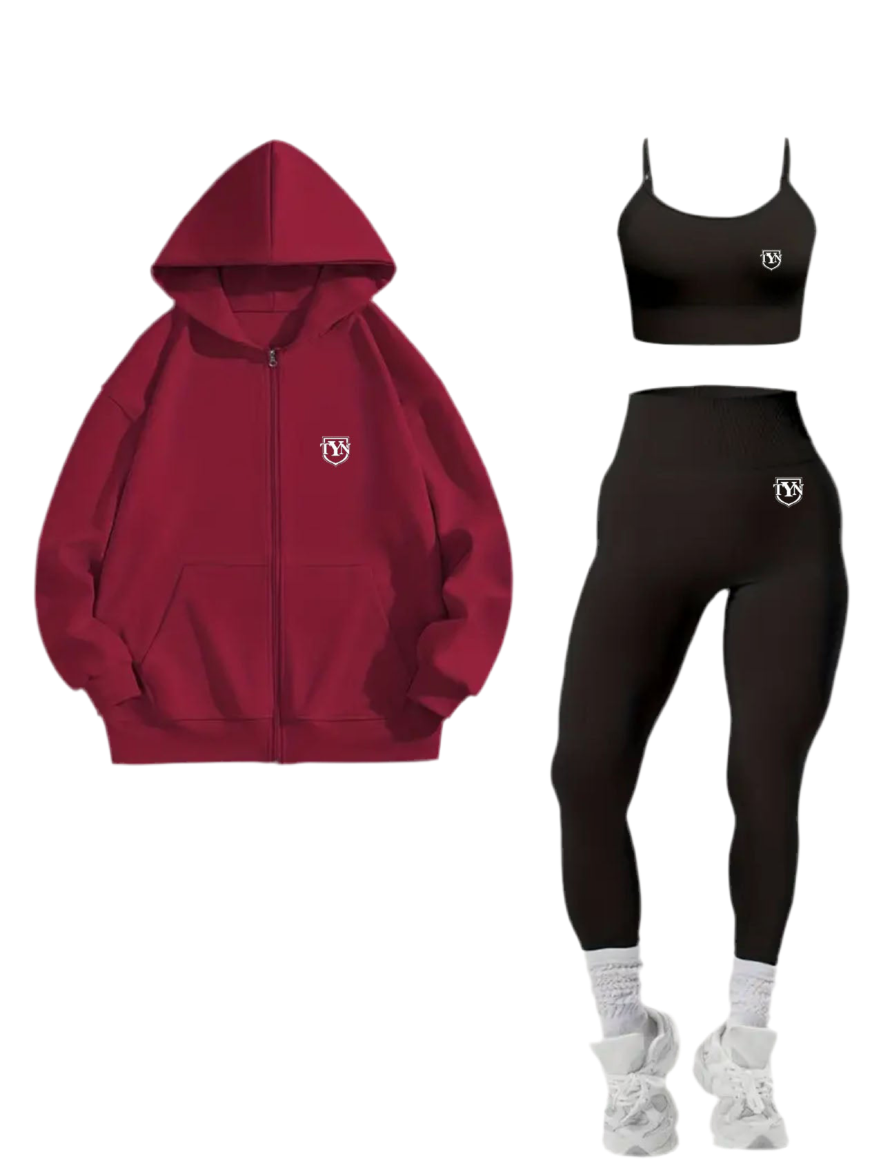 TYN Women’s 3-Piece Hoodie Active Set – Hoodie, Sports Bra & High-Waist Leggings