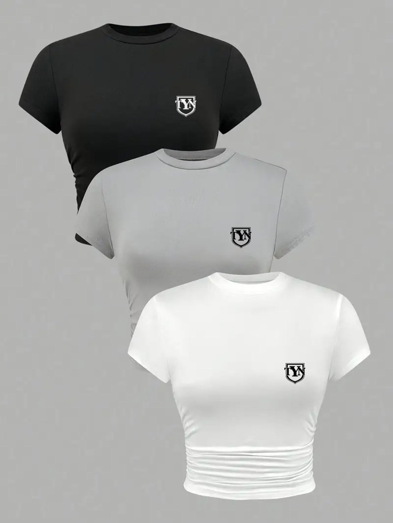 Women’s 3-Pack TYN Slim Fit T-Shirt Set – Black, White, Gray