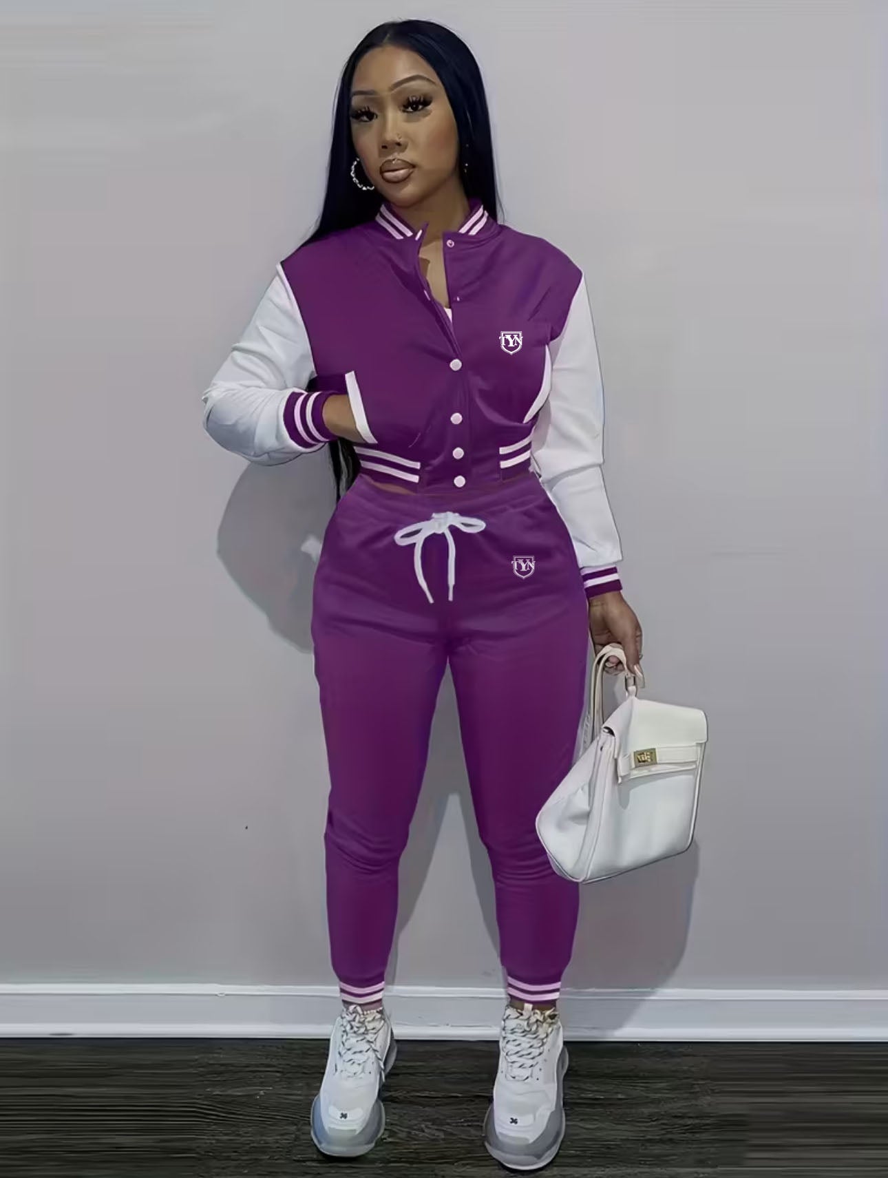TYN Women’s Patchwork Varsity Co-Ord Set – Jacket & Bottoms