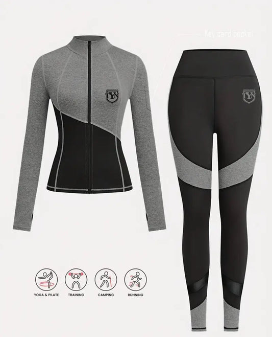 TYN Women’s Active Set – Color Block Zip Jacket & Pocket Leggings
