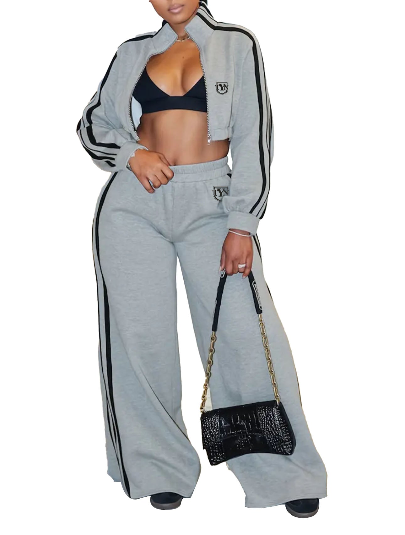 TYN Women’s Striped Cozy Zip Two-Piece Set