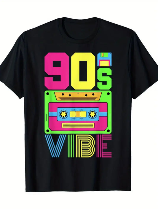 90s VIBE Graphic Tee – Retro Cassette Print