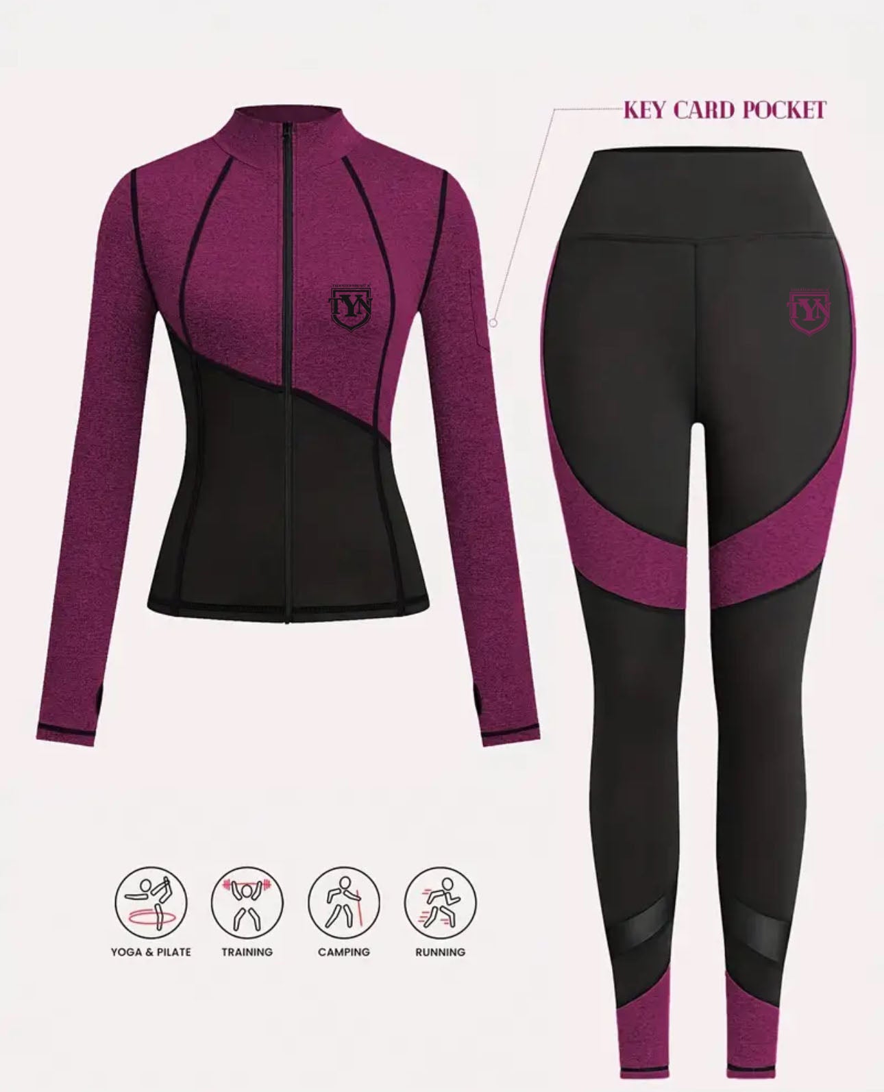 TYN Women’s Active Set – Color Block Zip Jacket & Pocket Leggings