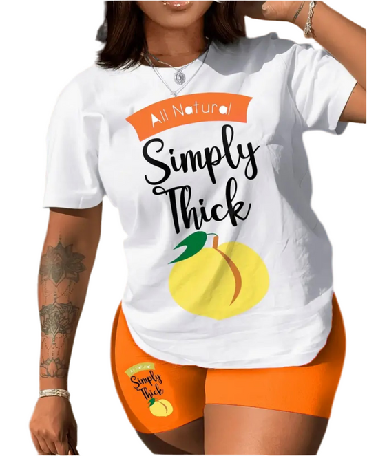 Plus Size Letter Print Two-Piece Set – Tee & Shorts