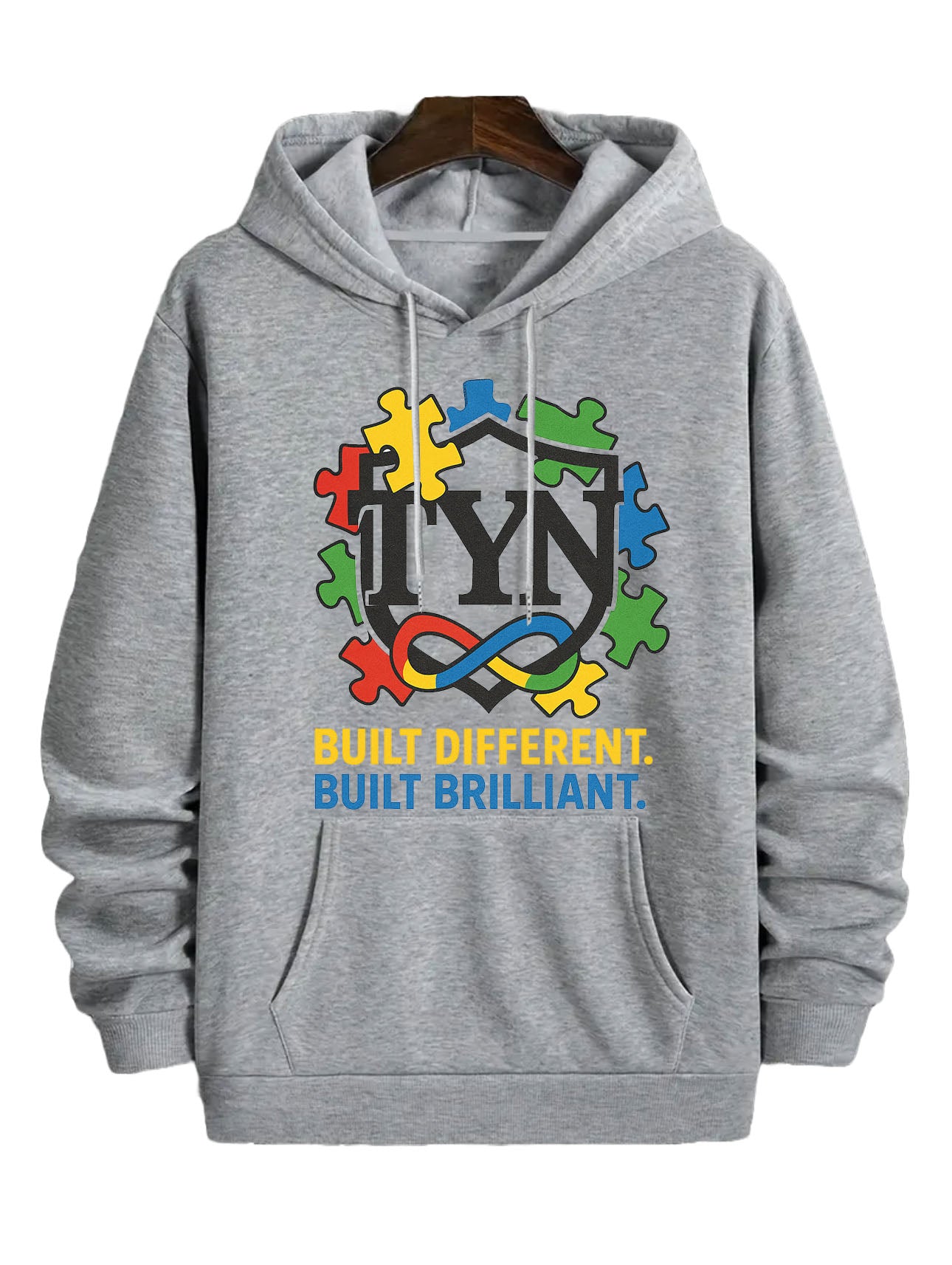 TYN “Built Different. Built Brilliant.” Autism Empowerment Hoodie – Grey