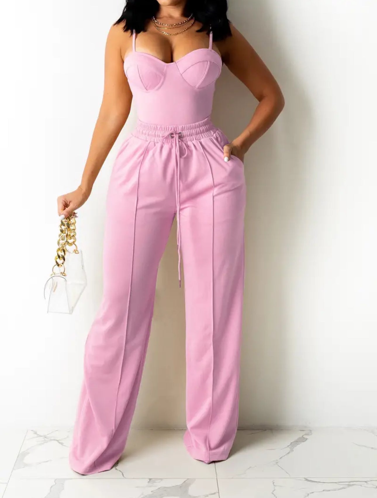 Women’s Strapless Set – Bodysuit & Wide-Leg Pants