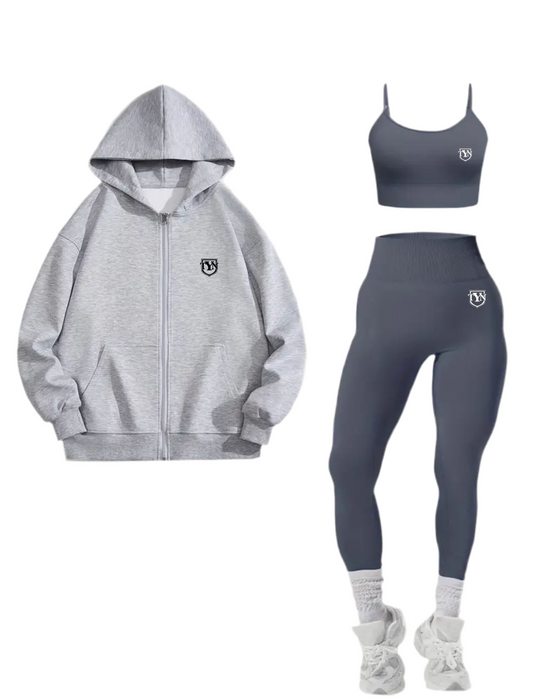 TYN Women’s 3-Piece Hoodie Active Set – Hoodie, Sports Bra & High-Waist Leggings