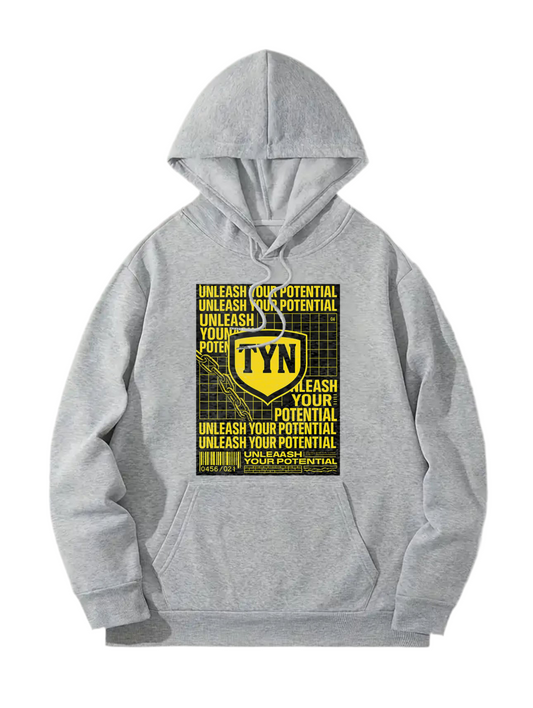 TYN “Voltage” Grey Hoodie – Black & Yellow Grid Graphic