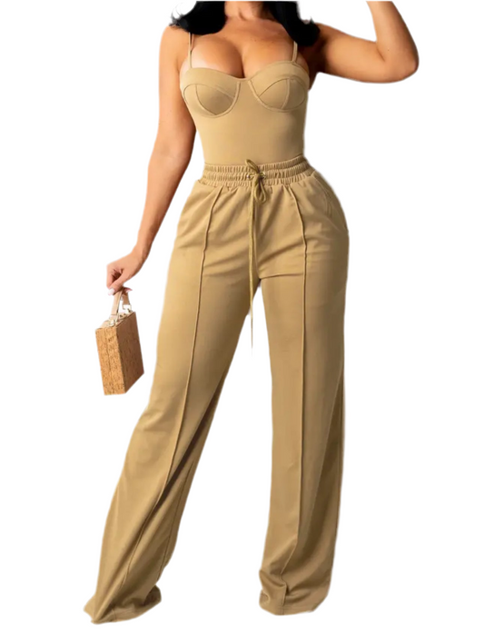 Women’s Strapless Set – Bodysuit & Wide-Leg Pants
