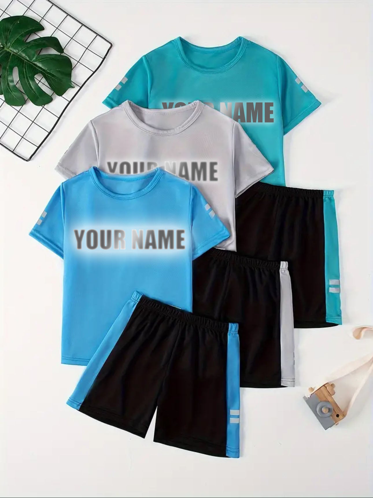 TYN Kids Reflective Sportswear – 3 Full Sets (Custom Name Tees, 6 Pieces)