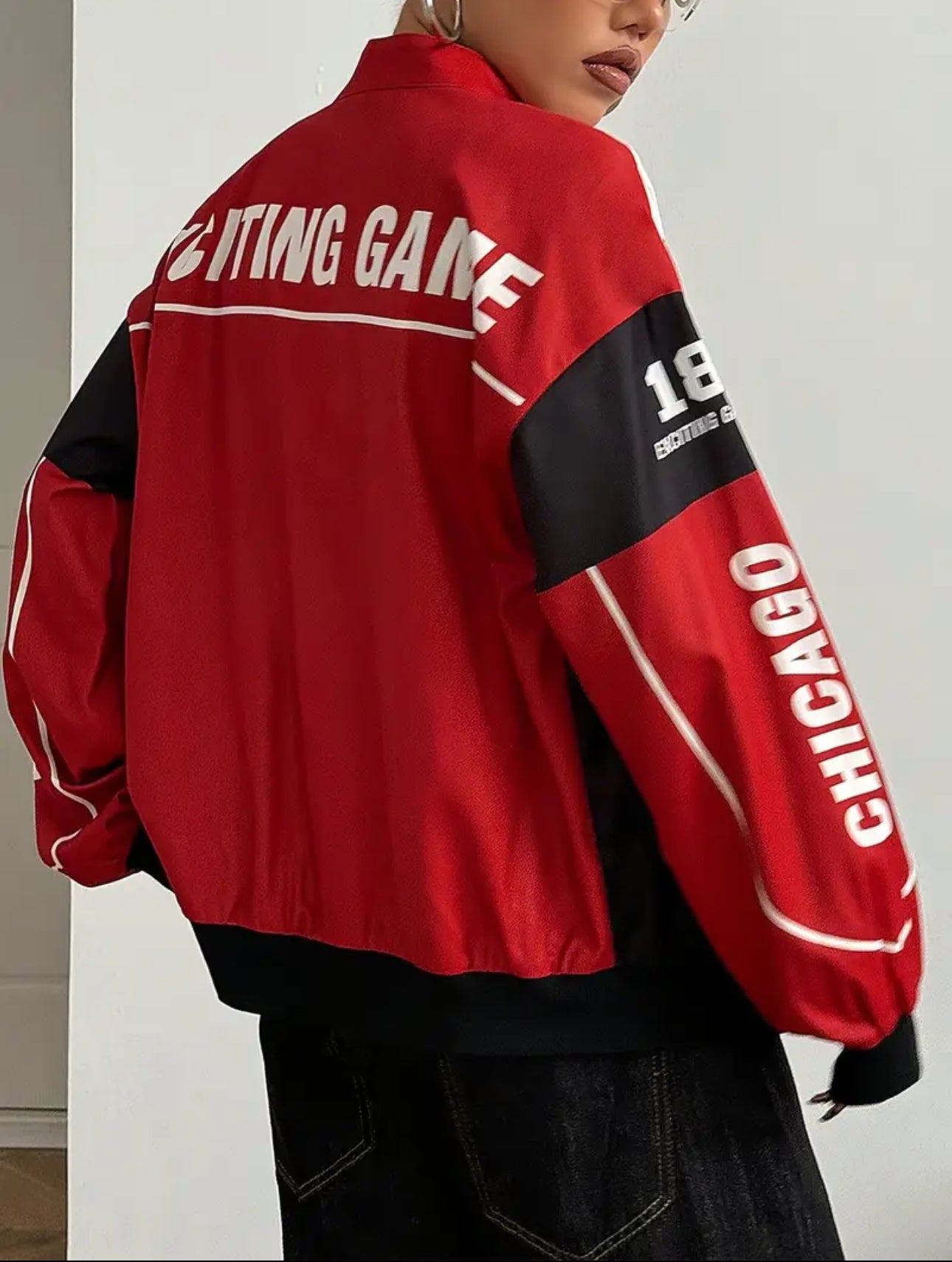 Women’s Retro Zip Bomber – Letter Print