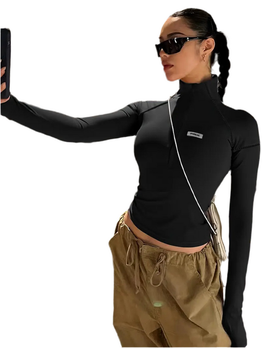 High Neck Zip Crop