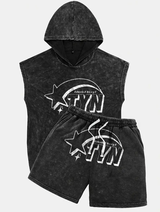 TYN Men’s Washed Obsidian Hooded Vest Set