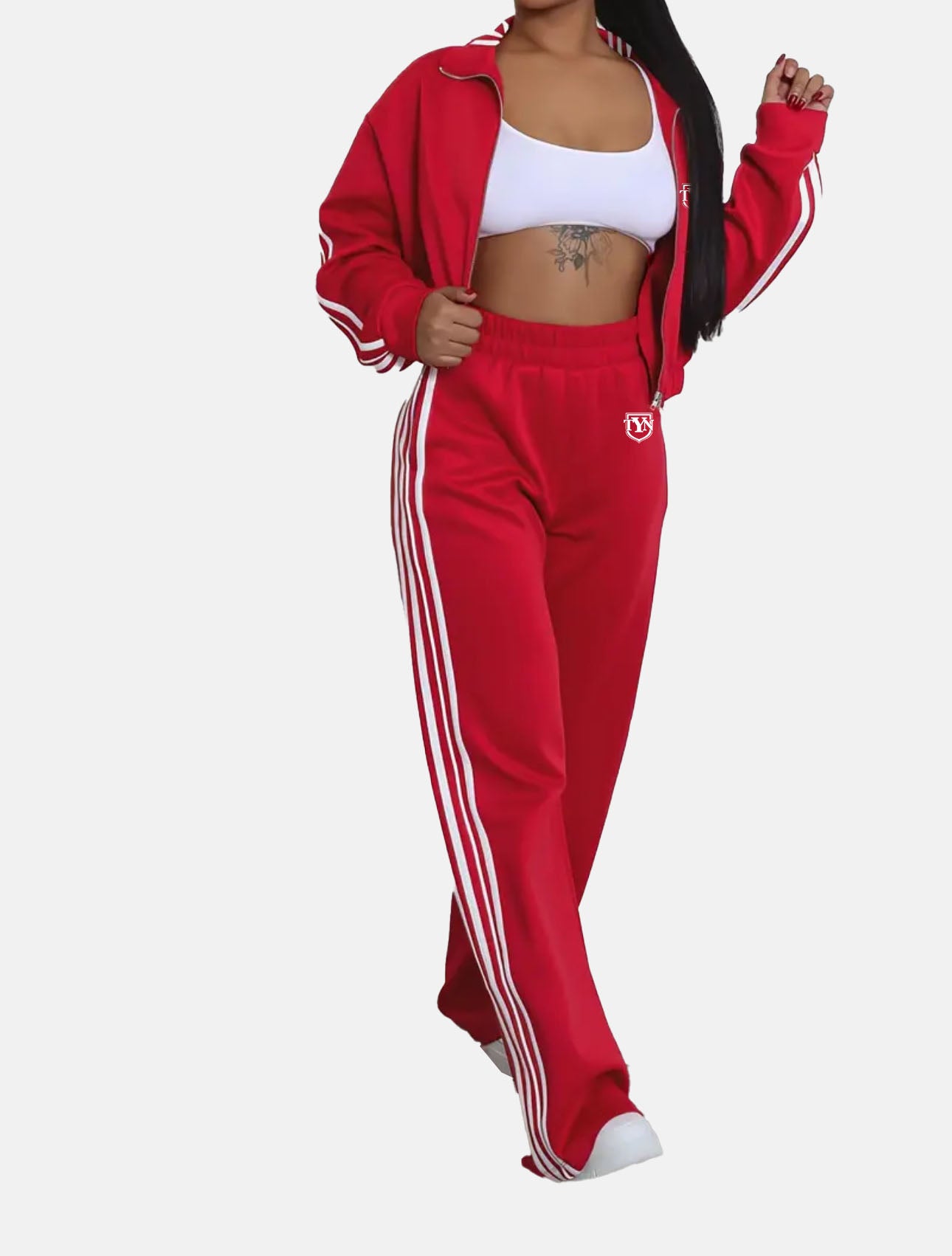TYN Women’s Striped Cozy Zip Two-Piece Set