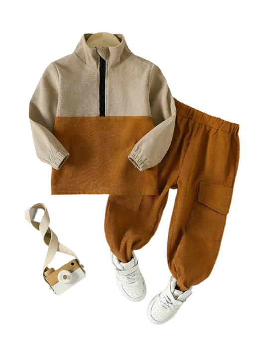 Kid’s Color Clash Corduroy Two-Piece Set