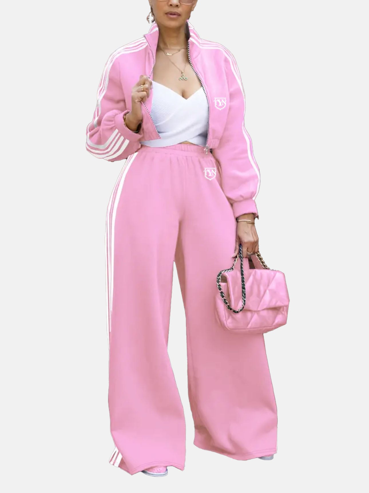 TYN Women’s Striped Cozy Zip Two-Piece Set