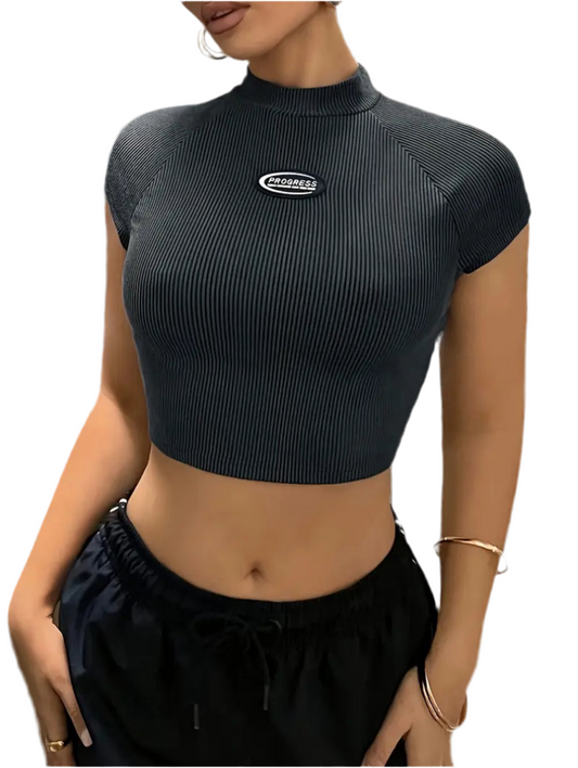 Ribbed Letter Patch Crop Tee