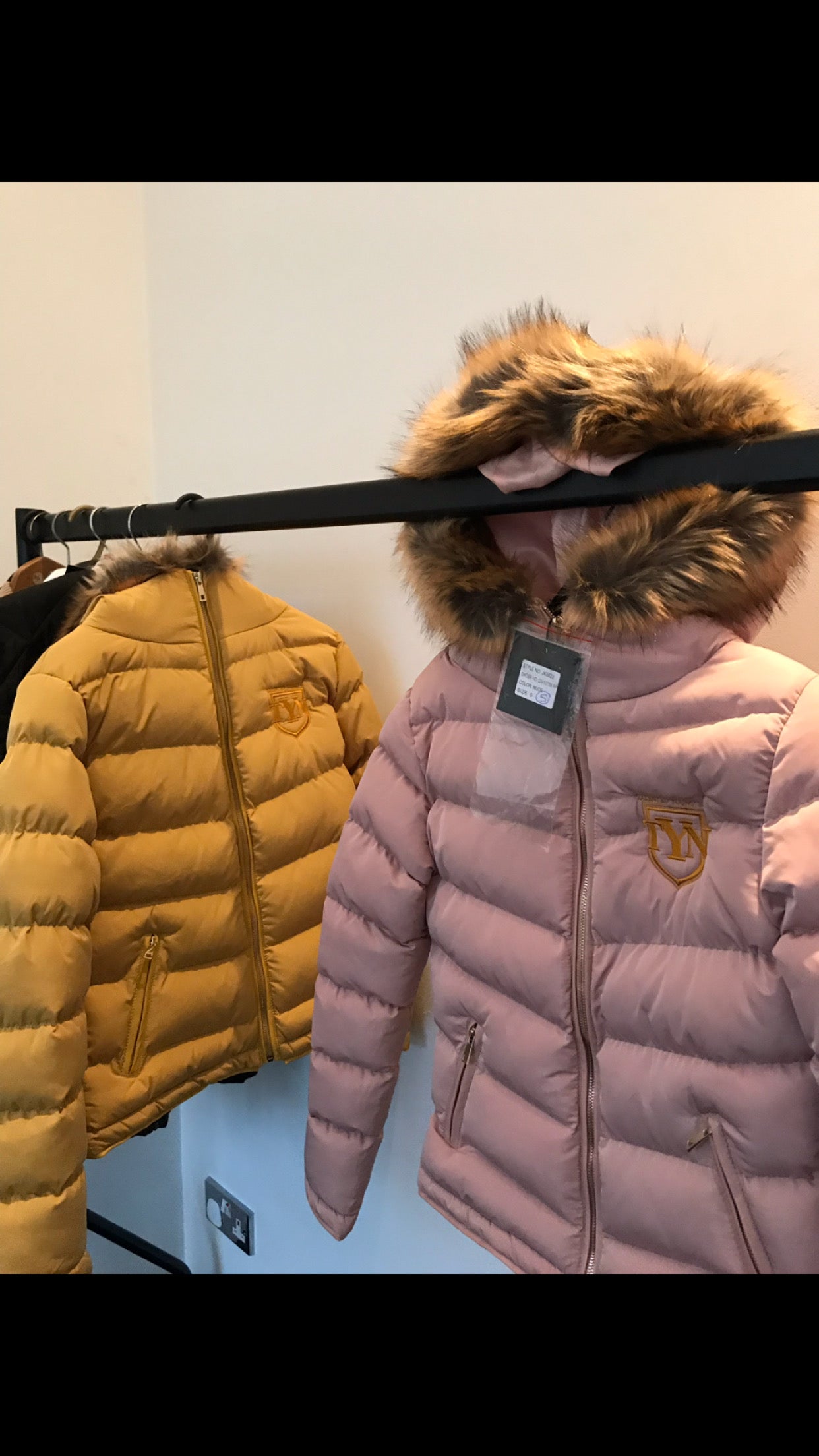 TYN Luxe Pink Puffer with Faux Fur & Gold Embroidery