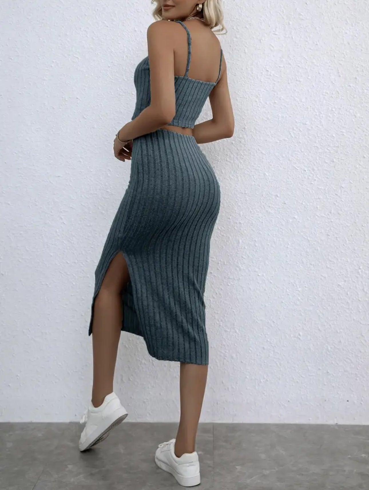 Women’s Ribbed Strap Top & Skirt Set