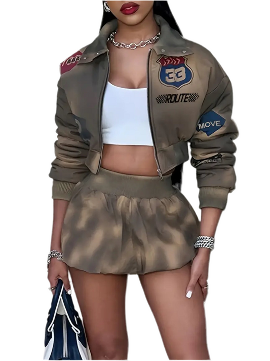 Women’s EdgeSet – Streetwear Zip Jacket & Skirt Duo