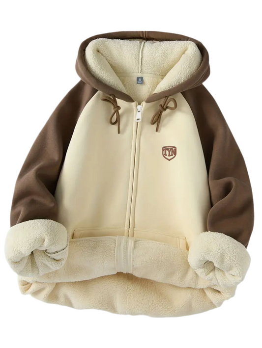 TYN Women’s Sherpa Fleece Zip Hoodie – Cream & Mocha