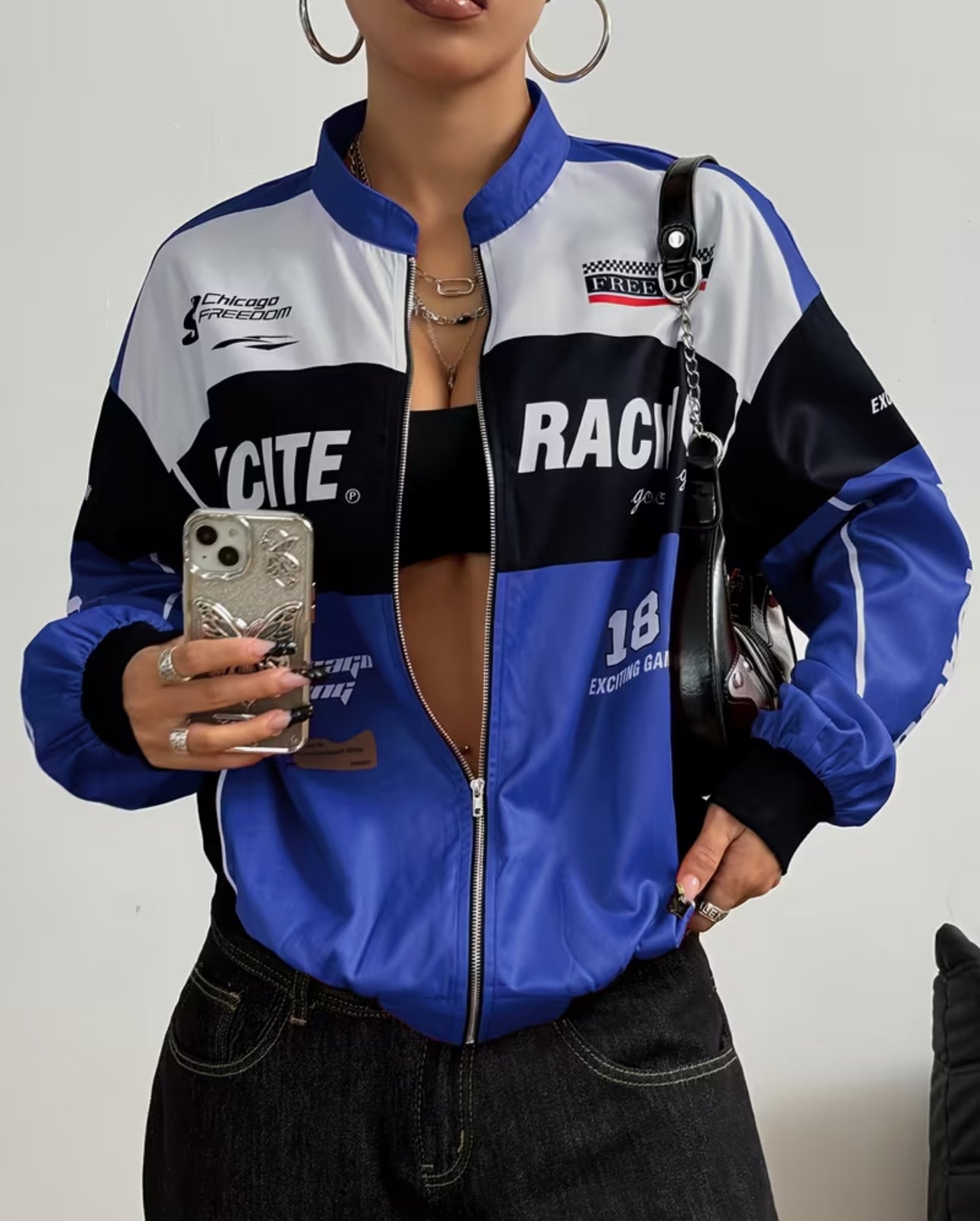 Women’s Retro Zip Bomber – Letter Print